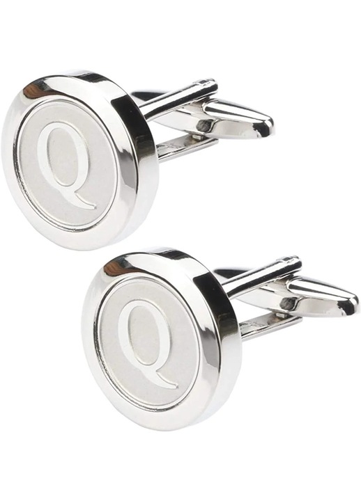 Butoni camasa, ZYBLSSBB, initiale A-Z, argintiu, set 2 buc, metalic