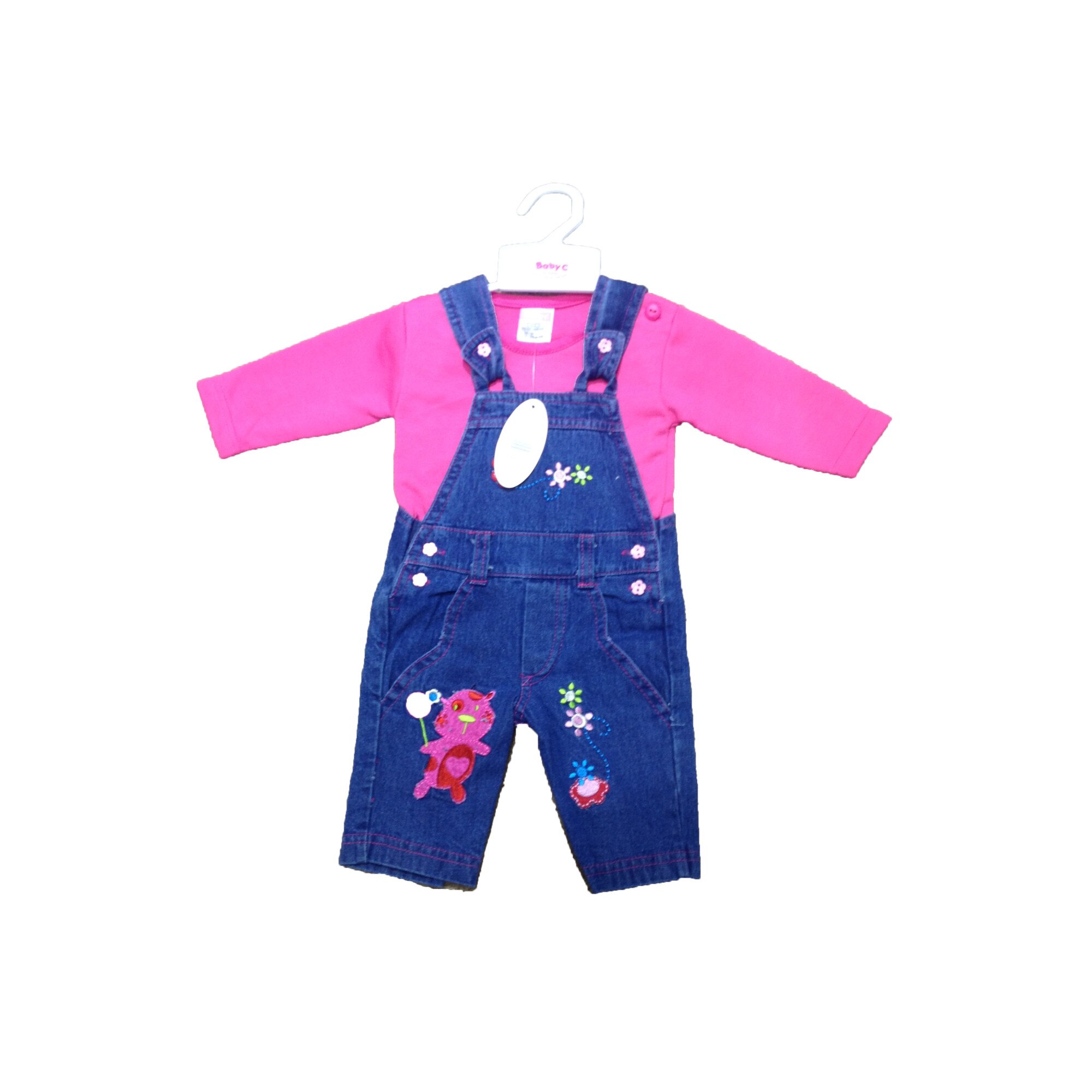 Set salopeta blugi&bluzita, Baby C, Albastru/Roz