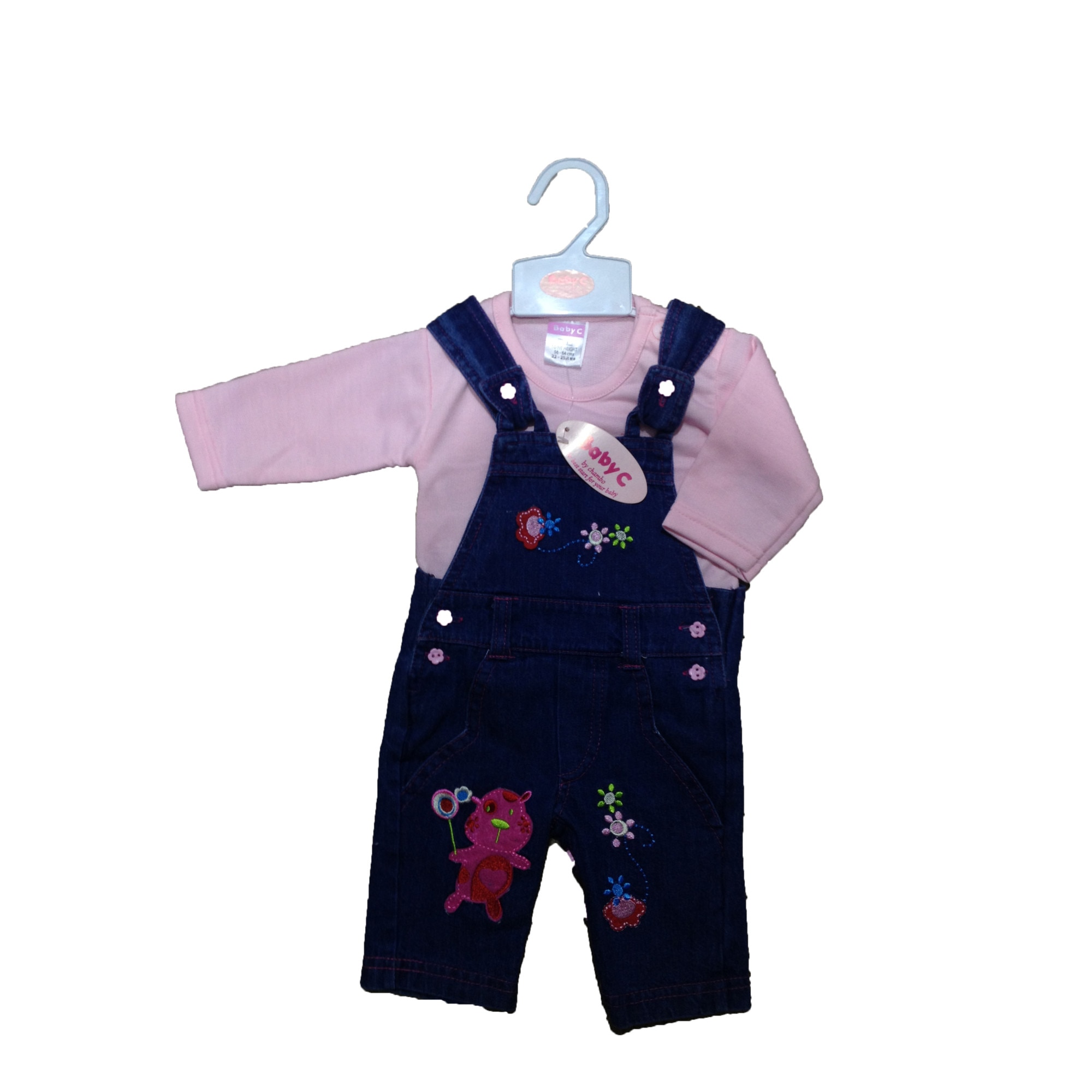 Set salopeta blugi&bluzita, Baby C, Albastra/Roz