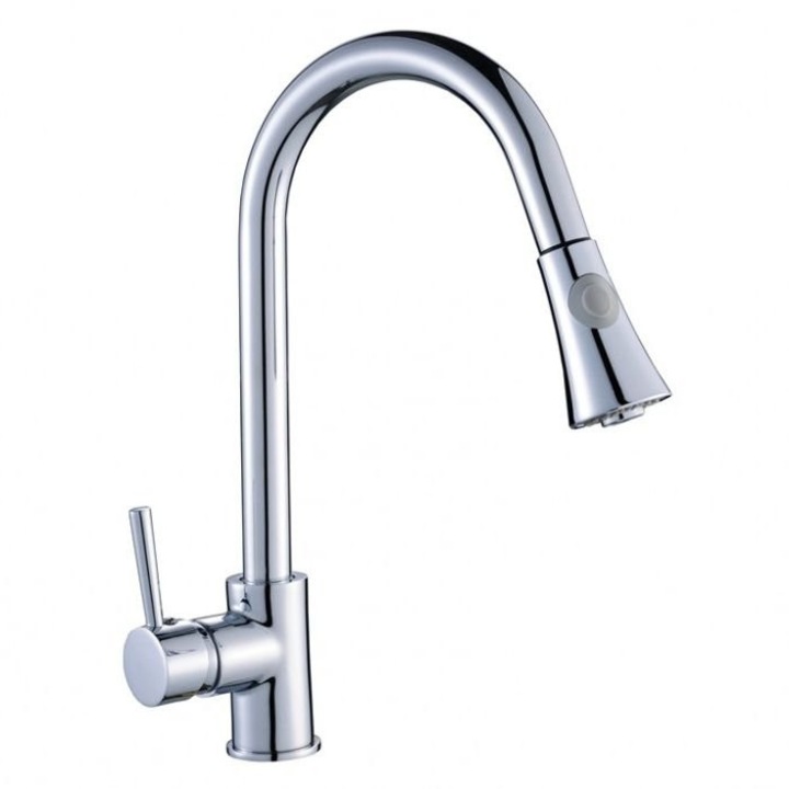 Смесител Laveo BLD 069, Кухненски, Хромиран, Висок, Изтеглящ чучур