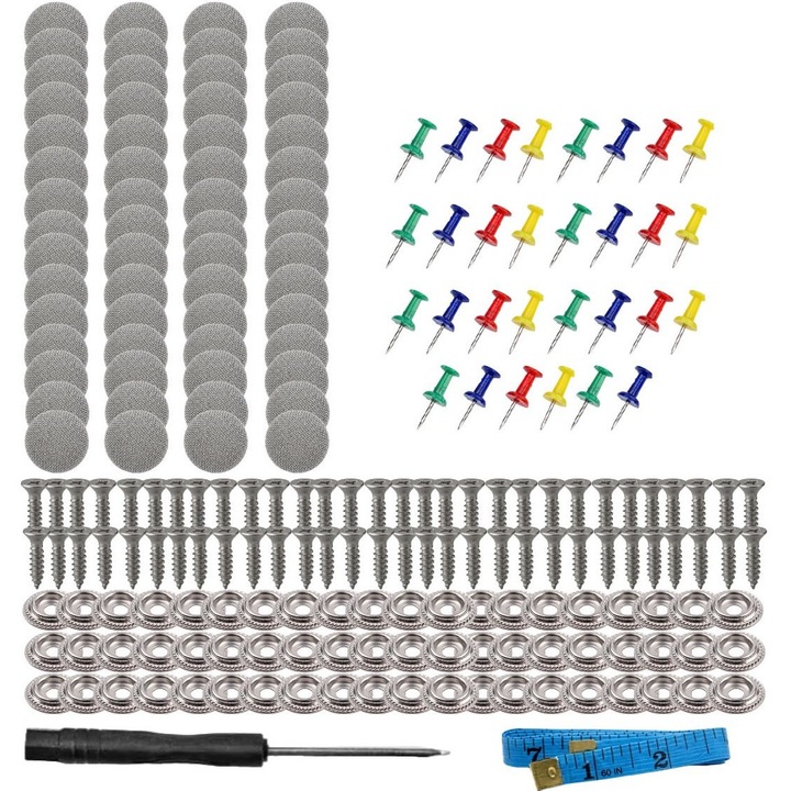 Kit Reparare Tapiterie Plafon Auto ELEXIA®, 60 Capse Gri, 30 Ace Pozitionare, Surubelnita, Ruleta, Kit Reparatie Plafon Auto Universal, Fixare Rapida, Pentru Toate Tipurile de Masini, Montare Usoara, Reparare Profesionala, Gri