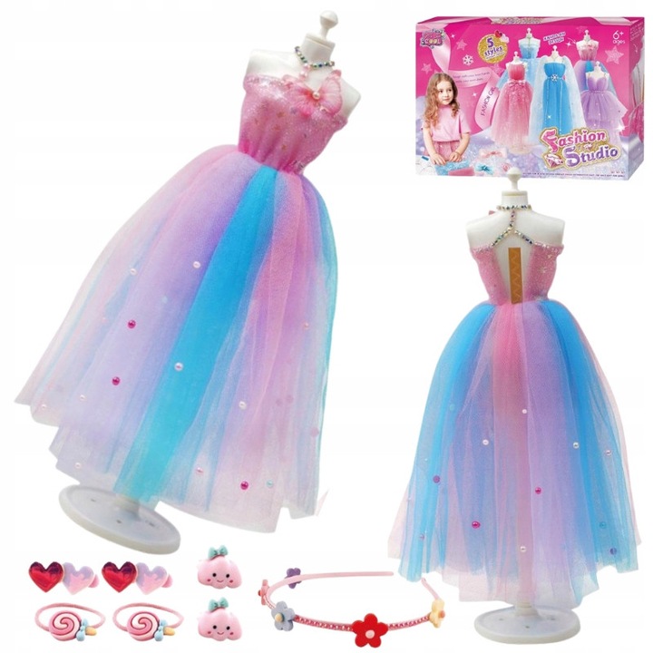 Set de creatie rochii pentru papusi UX47HEM4, peste 100 piese, manechin inclus, fara cusut, multicolor