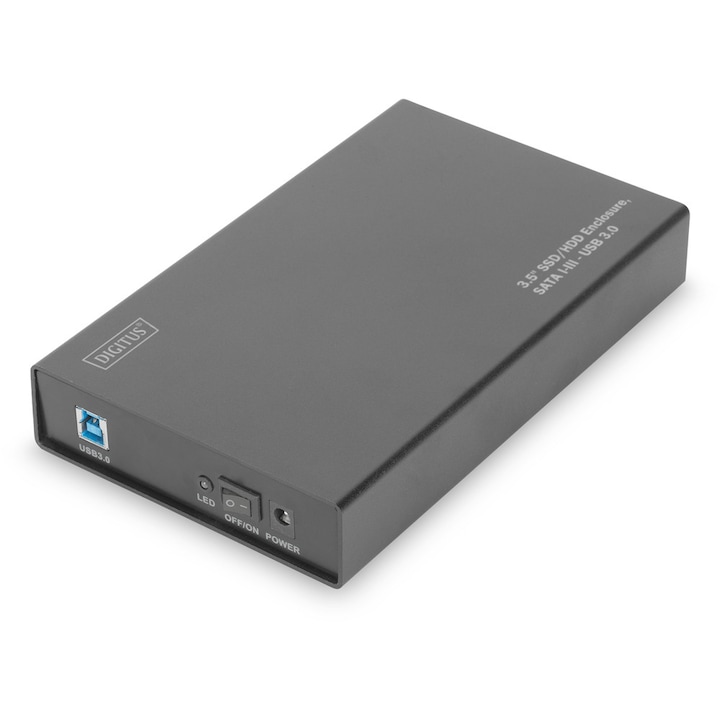 Digitus USB 3.0 SATA, SSD / HDD 3,5 , külső merevlemez ház, hálózati adapterrel