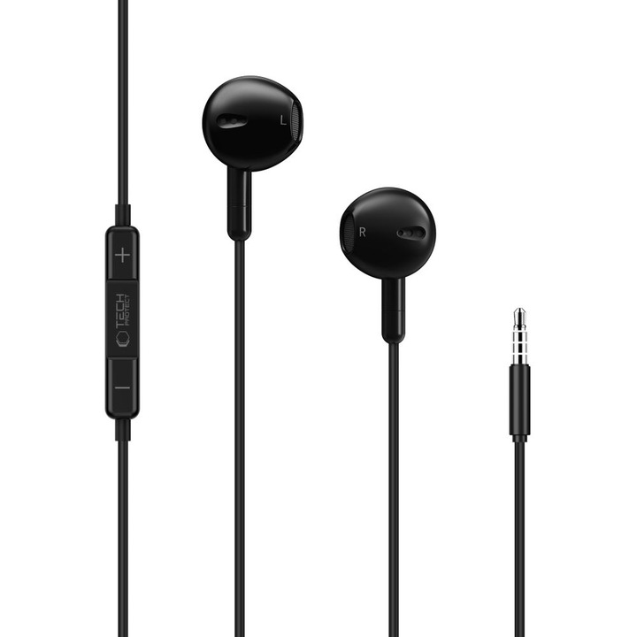 Casti audio Tech-Protect Ultraboost Core G4, In-ear, Control pe fir, Jack 3.5mm, Lungime cablu 1.2m, Negru