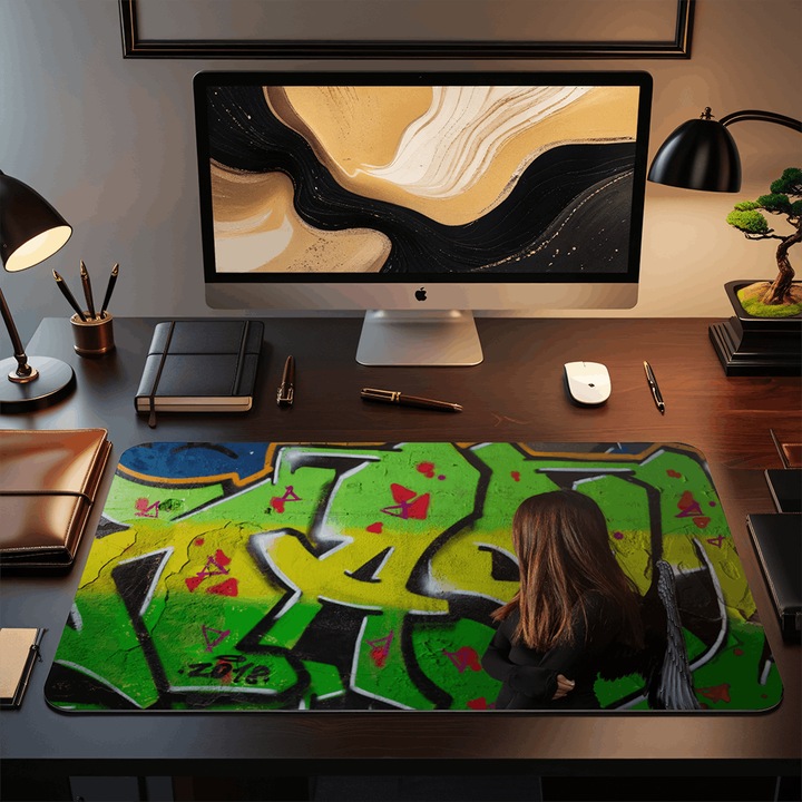 Mousepad Deskmat Gaming Women person asian rear view side 800x400x4 mm rezistent la apa margini drepte cusute Oktane