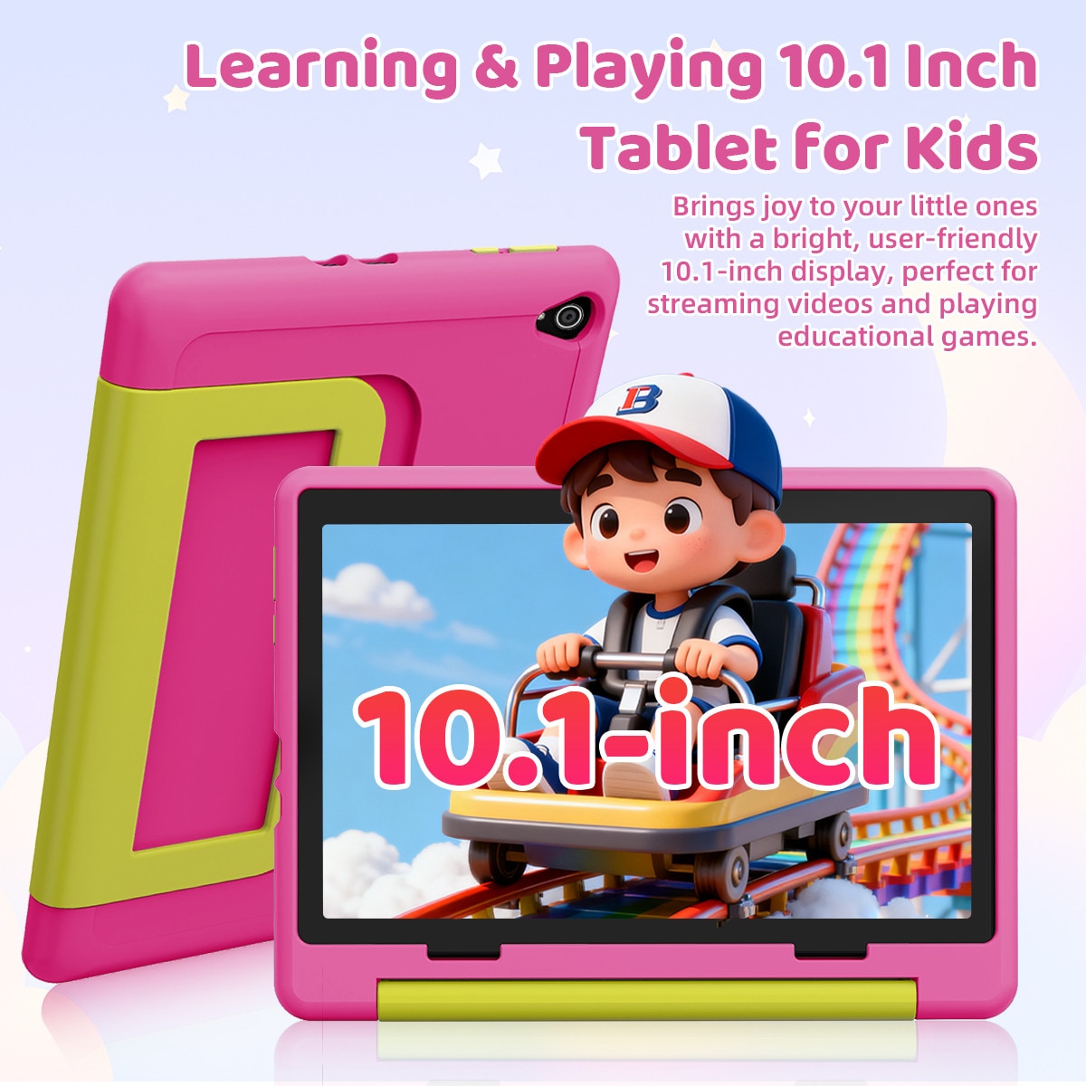Tableta wqplo KB1028 pentru copii, ecran HD 10.1 inch, 20GB RAM + 64GB ROM, Procesor Octa-Core, Android 16 Go, Baterie 5000mAh, Camera dubla 5MP + 8MP, WiFi 6 + Bluetooth 5.4, Mod copii, Roz