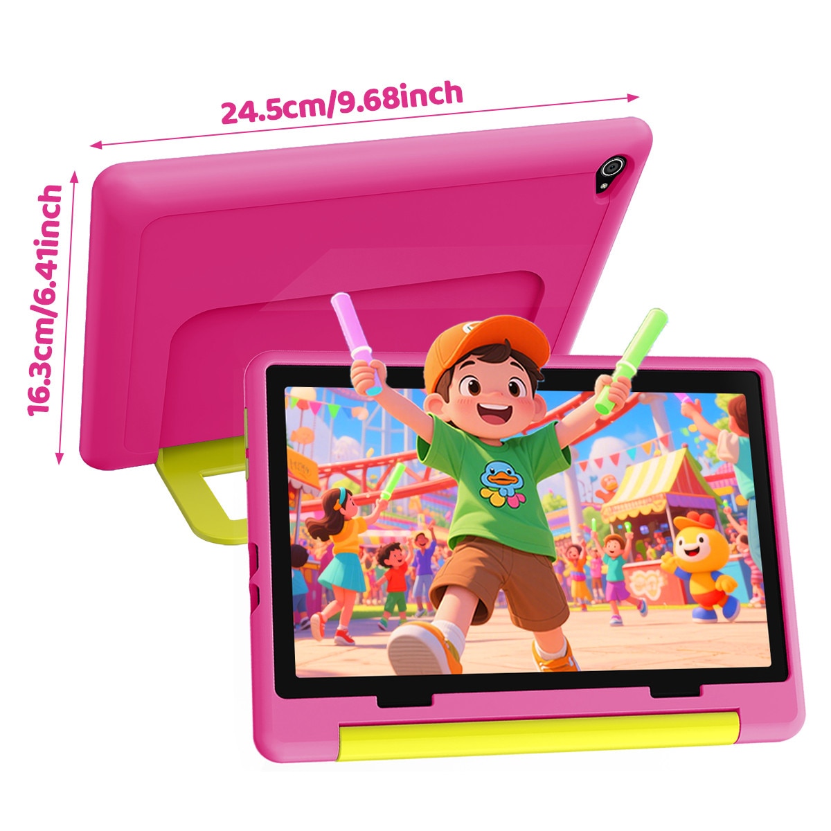 Tableta wqplo KB1028 pentru copii, ecran HD 10.1 inch, 20GB RAM + 64GB ROM, Procesor Octa-Core, Android 16 Go, Baterie 5000mAh, Camera dubla 5MP + 8MP, WiFi 6 + Bluetooth 5.4, Mod copii, Roz
