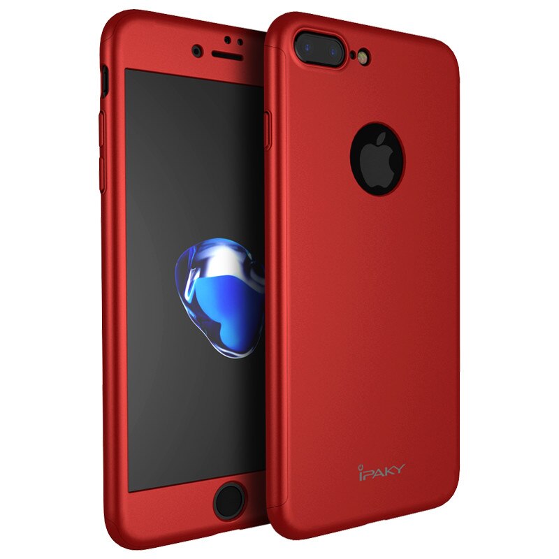 Husa IPAKY - Full Protection 360 Decupata - Iphone 7 Plus (Red) cu Folie Protectie Ecran