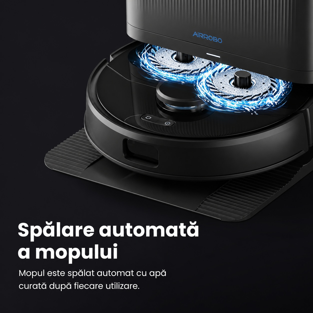 Aspirator robot cu mop AIRROBO M2, 10.000 Pa, statie All-in-One cu auto-golire, auto-spalare si uscare mopuri, navigatie LiDAR, ridicare mop 10 mm, autonomie 180 min, aplicatie, Alexa, Google Assistant, Negru