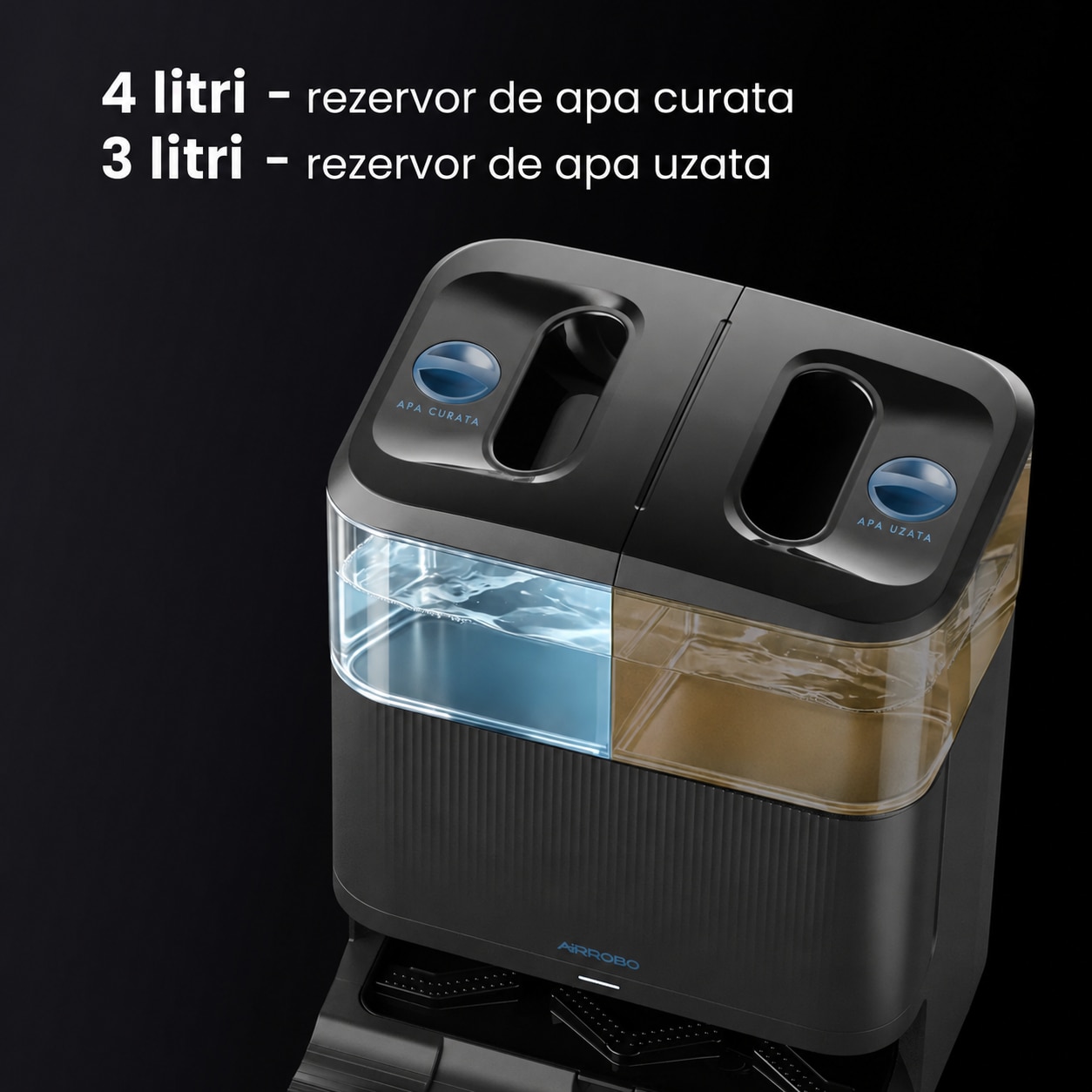 Aspirator robot cu mop AIRROBO M2, 10.000 Pa, statie All-in-One cu auto-golire, auto-spalare si uscare mopuri, navigatie LiDAR, ridicare mop 10 mm, autonomie 180 min, aplicatie, Alexa, Google Assistant, Negru