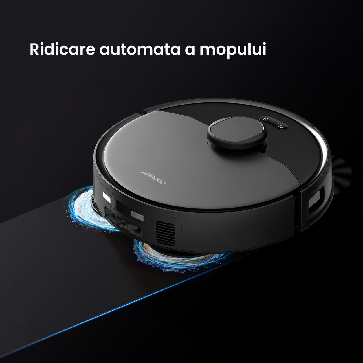 Aspirator robot cu mop AIRROBO M2, 10.000 Pa, statie All-in-One cu auto-golire, auto-spalare si uscare mopuri, navigatie LiDAR, ridicare mop 10 mm, autonomie 180 min, aplicatie, Alexa, Google Assistant, Negru
