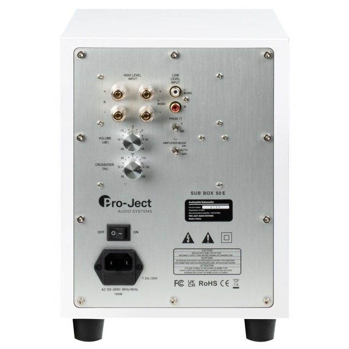 Subwoofer activ Pro-Ject Sub Box 50 E, compact, alb lucios, 205x280x205mm