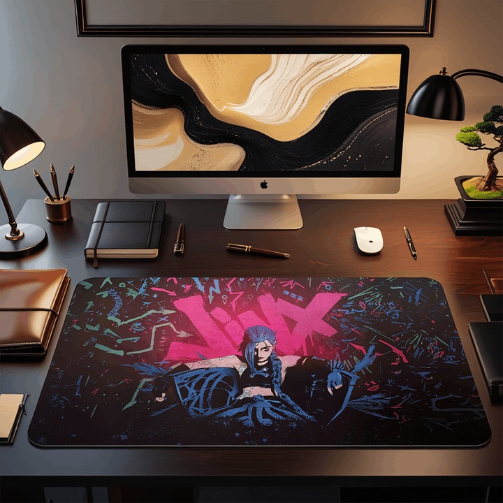 Mousepad Deskmat Gaming Jinx graffiti 800x400x4 mm rezistent la apa margini drepte cusute Oktane