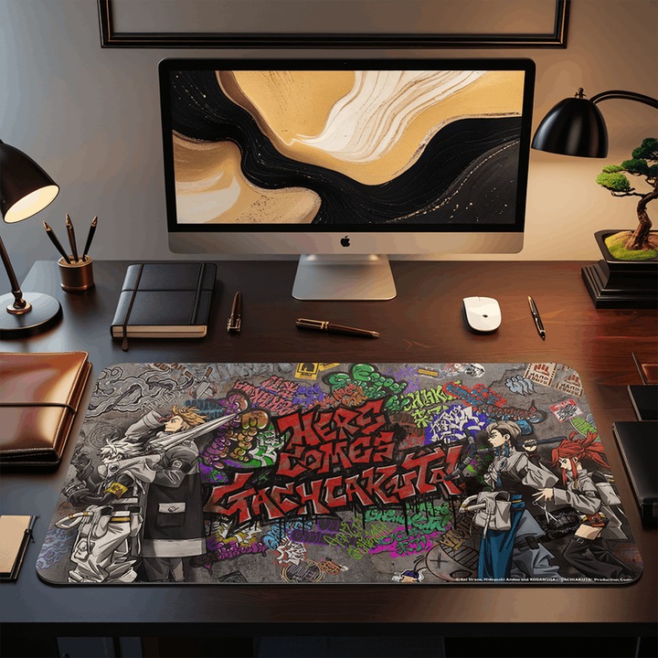 Mousepad Deskmat Gaming Here comes 800x400x4 mm rezistent la apa margini drepte cusute Oktane