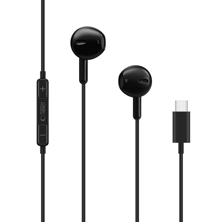 Casti audio Tech-Protect Ultraboost Core G4, In-ear, Control pe fir, USB-C, Lungime cablu 1.2m, Negru