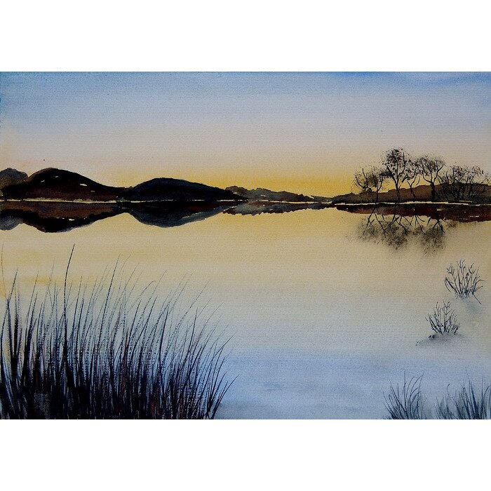 Tablou acuarela Apus de soare - tablou pictat manual Oana Pinzariu, dimensiune 21 * 29 cm