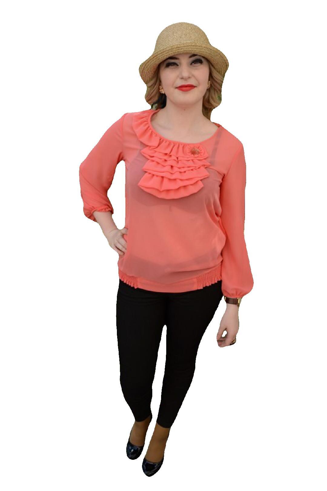 Bluza cu maneca lunga, D&J Exclusive, Corai