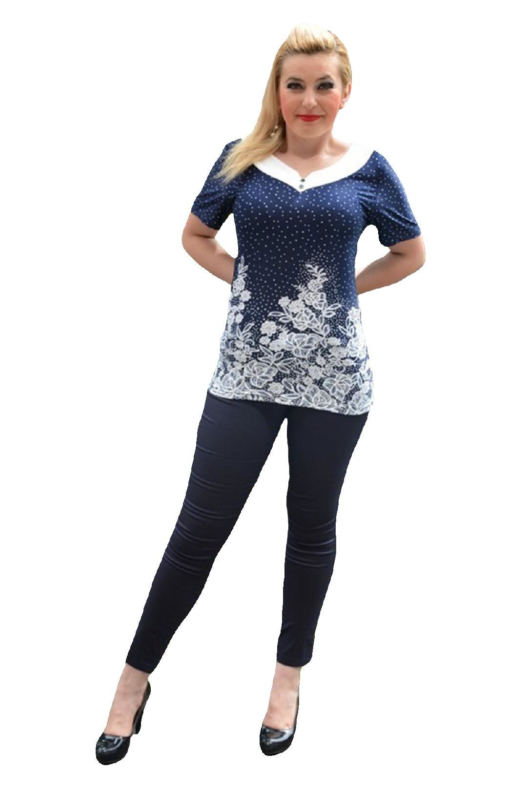 Bluza casual, maneca scurta, masura mare,D&J Exclusive,, Albastru marin