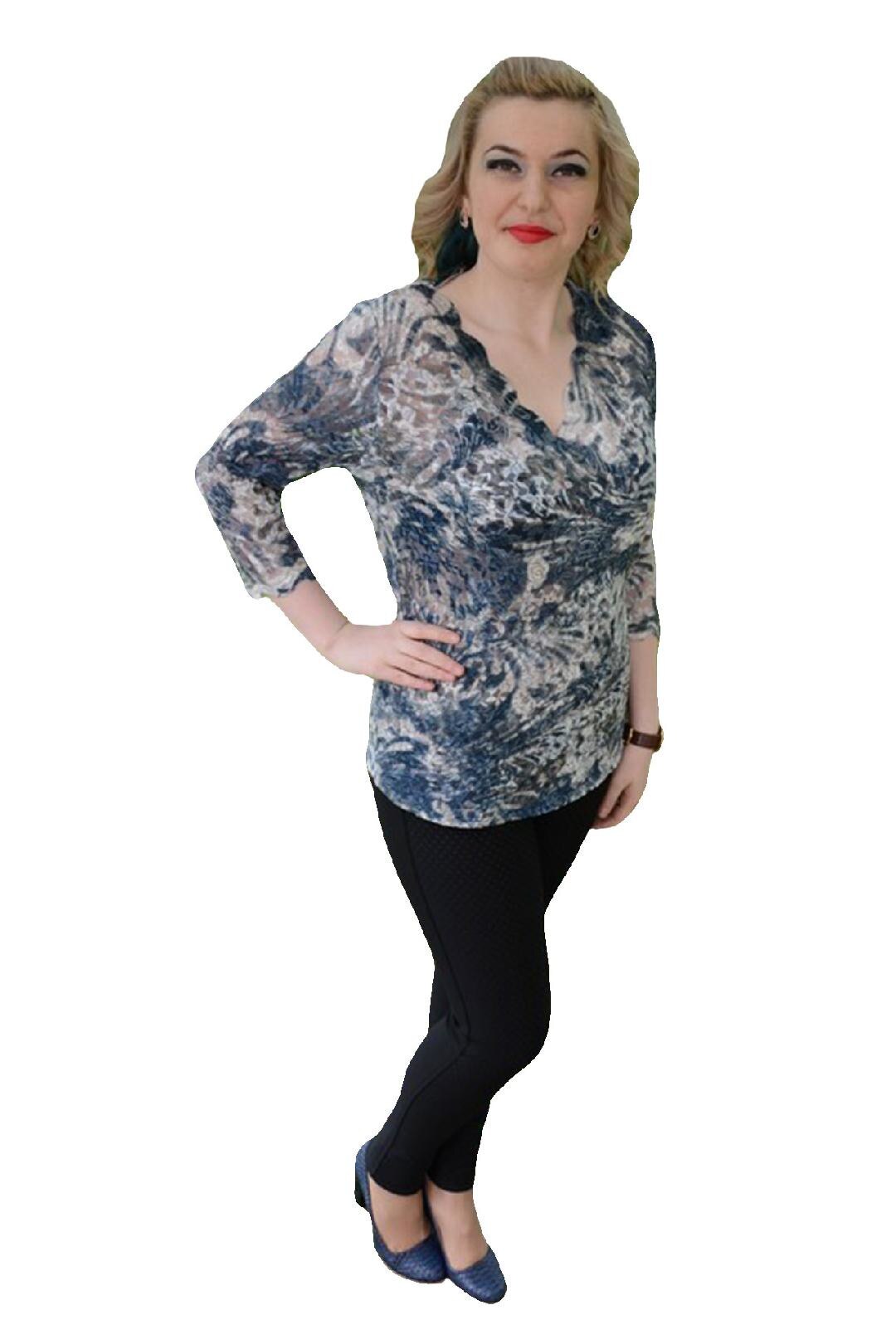 Bluza moderna, aspect brodat, usor transparenta,masura mare,D&J Exclusive, Bleumarin