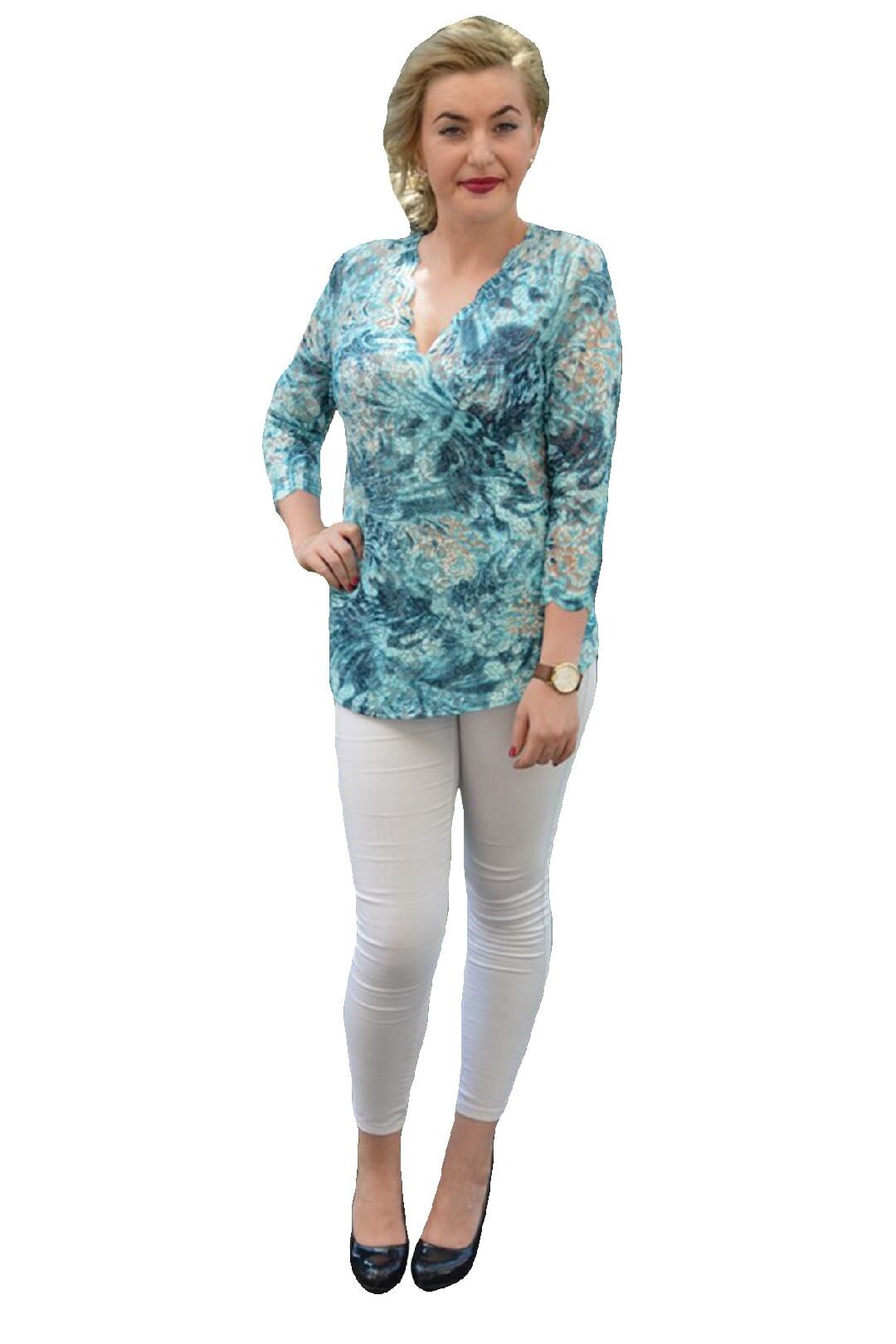 Bluza casual, model rafinat, cu decolteu frumos suprapus,masura mare,D&J Exclusive,, Turcoaz