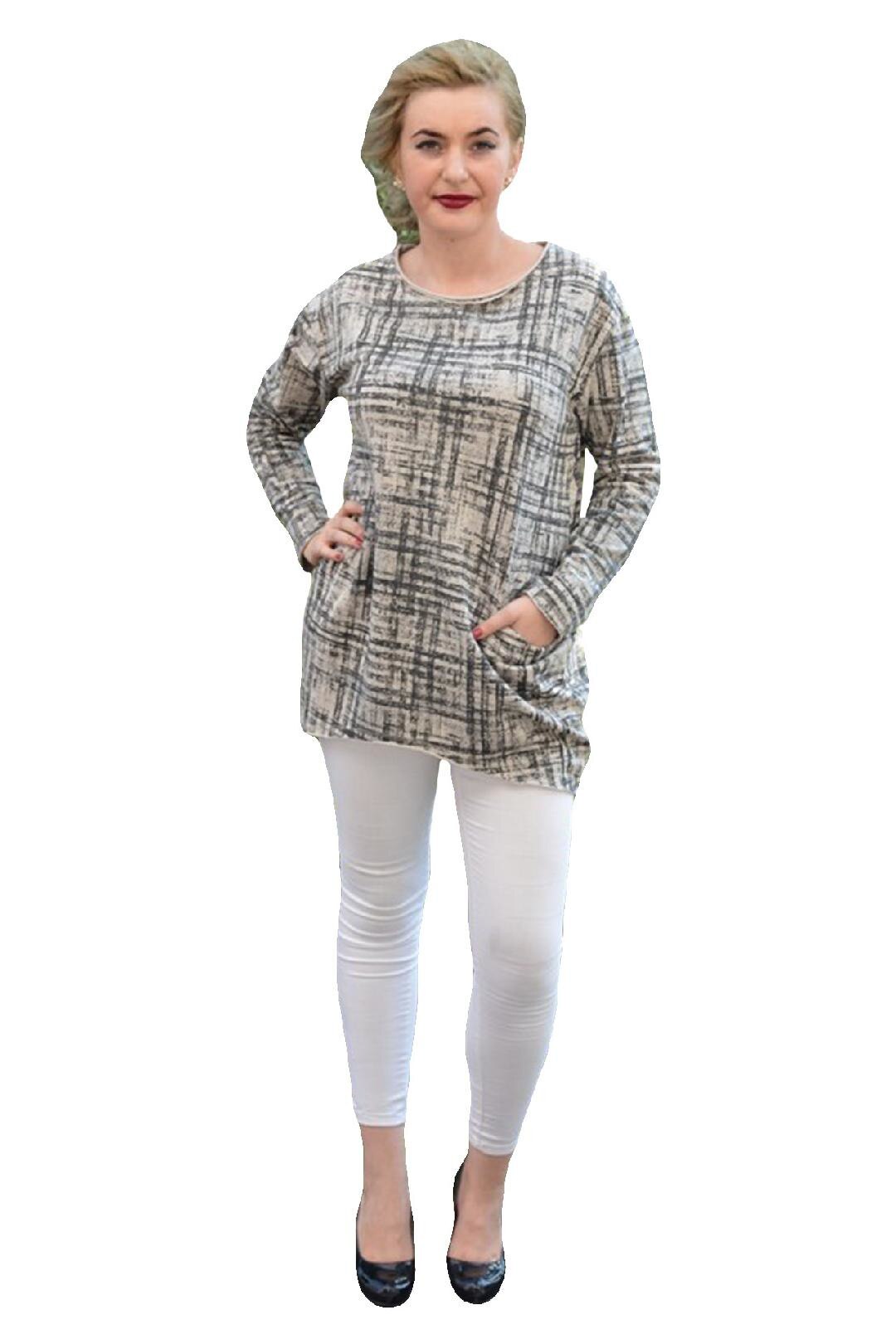 Bluza cu maneca lunga si cu imprimeu,masura mare,D&J Exclusive, Bej