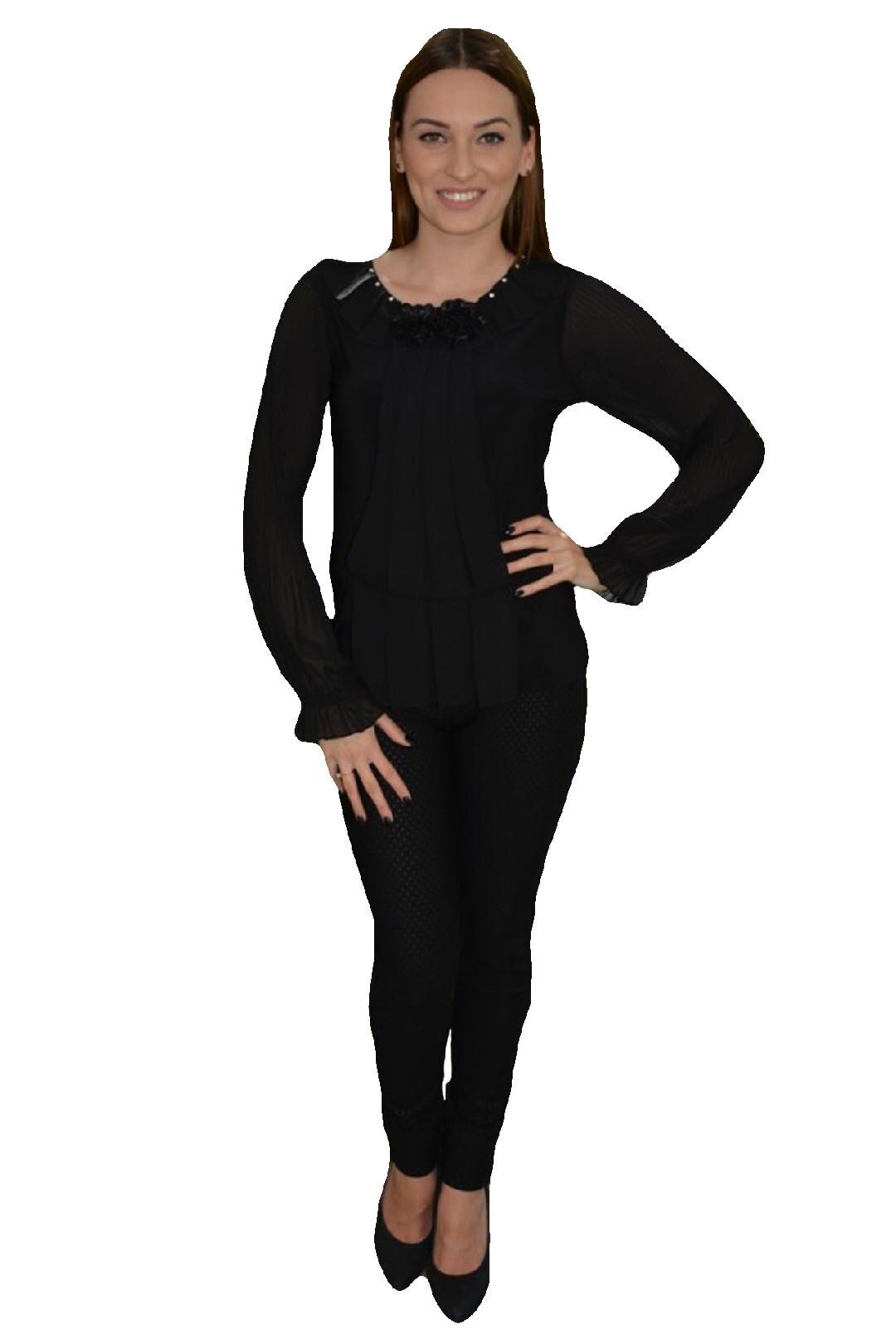 Bluza tinereasca cu insertii florale in partea de sus, D&J Exclusive, Negru