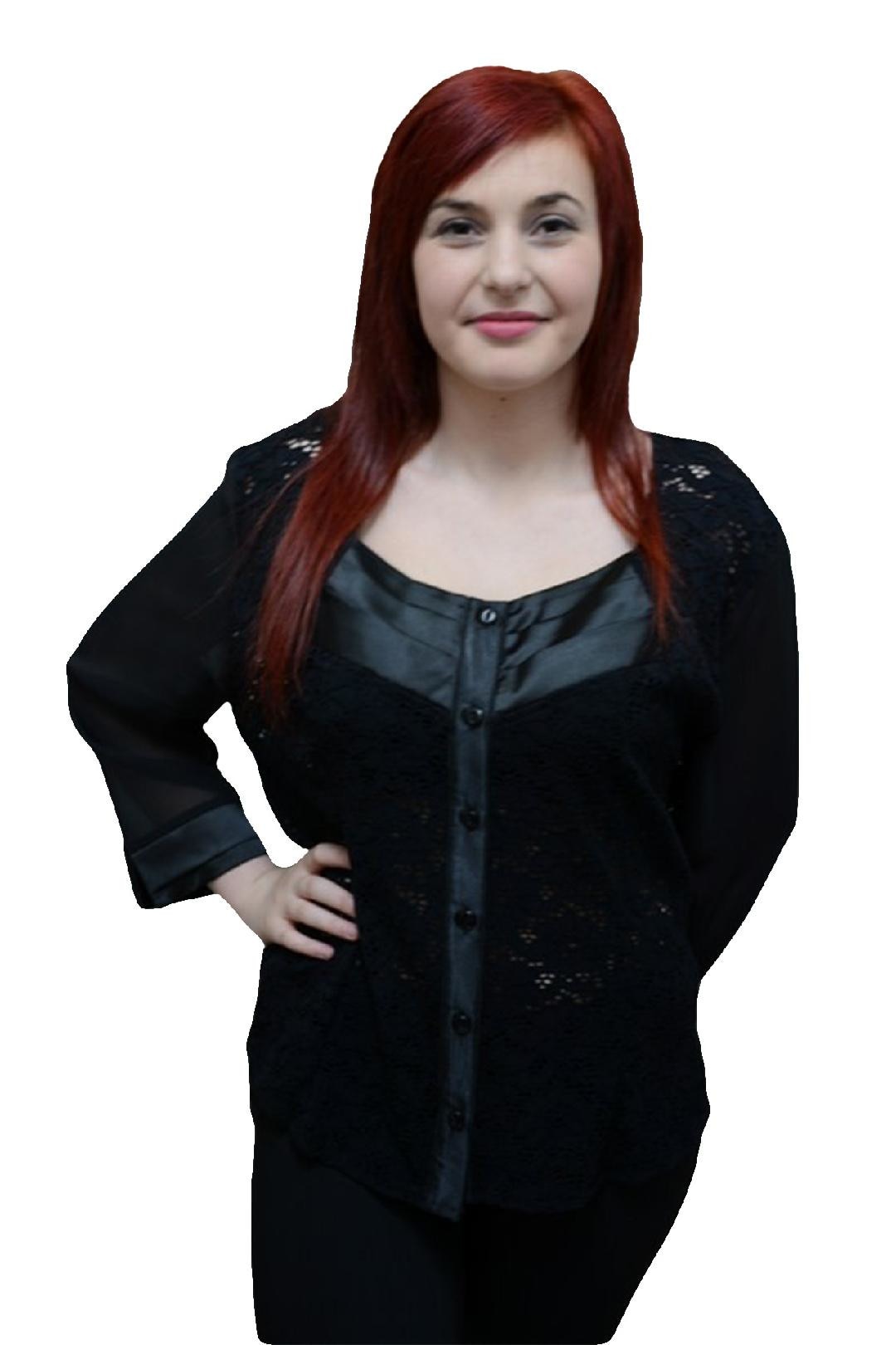 Bluza de dantela rafinata cu maneci din voal,masura mare,D&J Exclusive, Negru