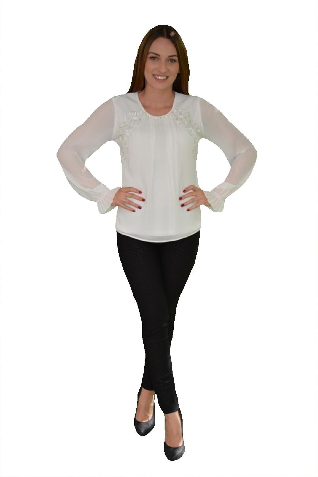 Bolero dama din blana sintetica, scurt in talie si maneca lunga ,D&J Exclusive, Alb