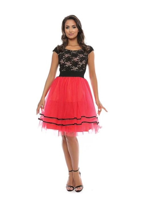 Rochie dama, ADROM, Tul, Rosu/Negru, S