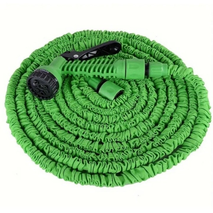 Furtun Extensibil pentru Gradina 60 m, cu Pistol de Stropire 7 Functii, Conectori Inclusi, Albastru-Verde