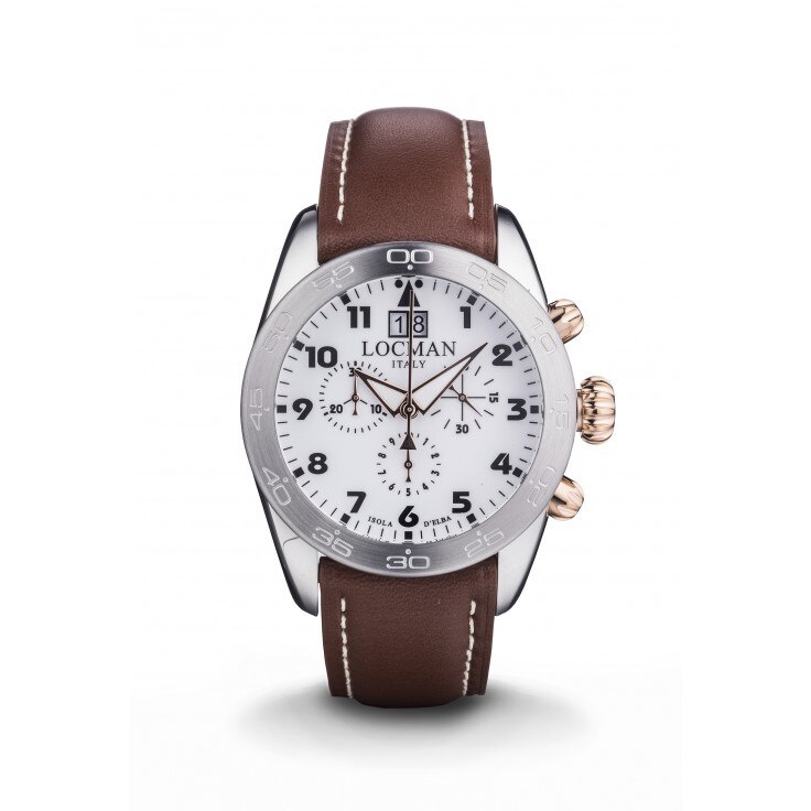 Ceas Barbatesc Locman Isola D'Elba : 0460M08-0RWHBKPN Otel , Titan , Aur Roz , Quartz , Chronograf , Piele , Maro