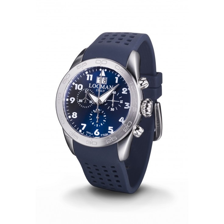 Ceas Barbatesc Locman Isola D'Elba 0460A02-00BLWHSB Chronograf , Quartz , Otel , Titan , Cauciuc , Albastru Diametru 43mm