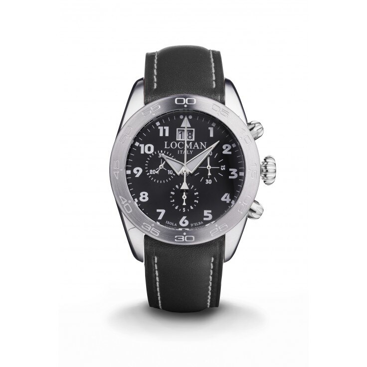 Ceas Barbatesc Locman Isola D'Elba 0460A01-00BKWHPK Chronograf , Quartz , Otel , Titan , Piele , Neagra Diametru 43mm