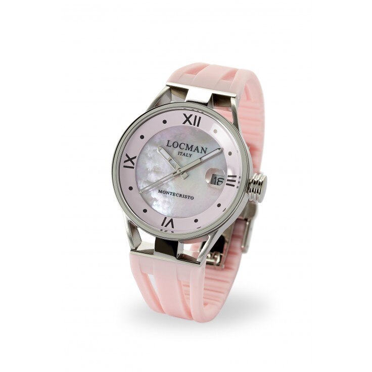 Ceas Casual de Dama Locman Montecristo 0521V04-00MP00SP , Quartz Otel , Titan , Cauciuc Roz , 34mm