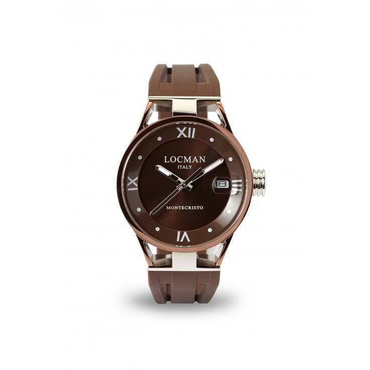 Ceas Casual de Dama Locman Montecristo 0521V07-BNBN00SN , Quartz Otel , Titan , Cauciuc Maro , 34mm