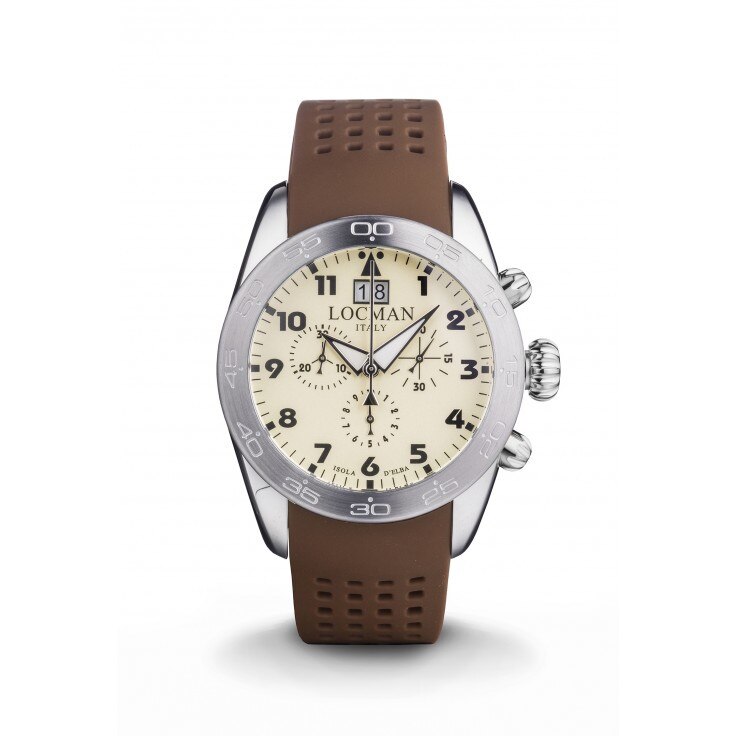 Ceas barbatesc Locman Isola D'Elba 0460A04-00AVBKSN , Quartz , Cauciuc , Maro
