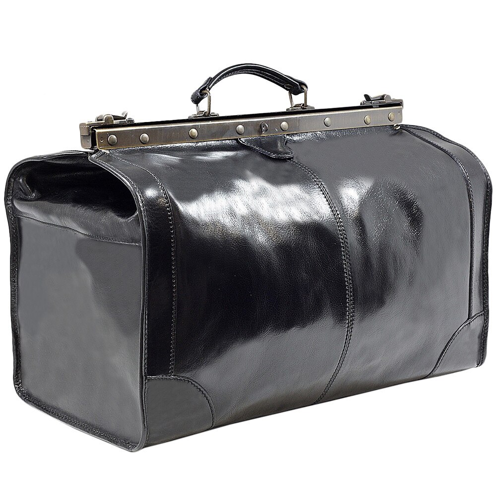 Geanta de voiaj din piele naturala vachetta neagra, inchidere cu rama ( tip doctor ), Suveran, Made in Italy