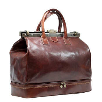 Geanta de voiaj din piele naturala vachetta, coniac, Suveran, inchidere cu rama tip doctor, made in Italy Geanta de voiaj din piele naturala vachetta, coniac, Suveran, inchidere cu rama tip doctor, made in Italy