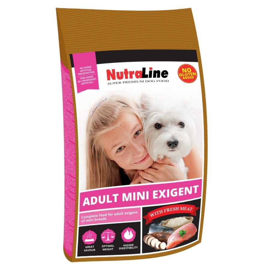 Hrana uscata pentru caini Nutraline, Mini Adult, Exigent, 8 Kg