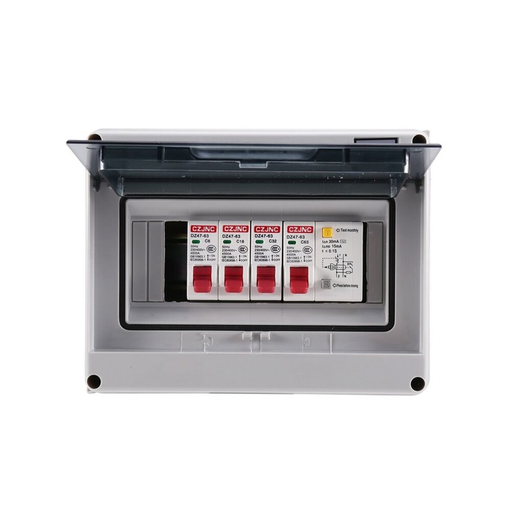 Трифазно електрическо табло, 63A 30mA, 6A 16A 32A, IP65, пластмаса, 230x400V