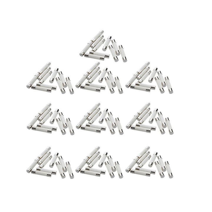 Комплект 100 бързи керамични предпазителя 250V 15A 6x30mm бял сребрист