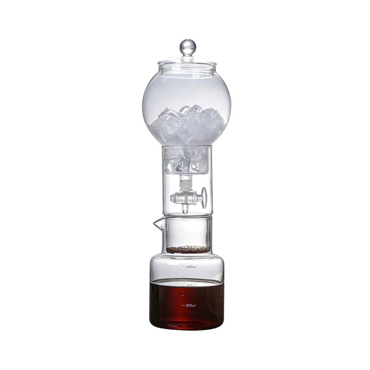 Cafetiera infuzie rece, filtru sticla, 600ml, transparent