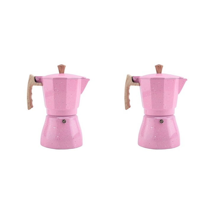 Комплект 2 кафеварки Moka еспресо, 300мл, розов, 17.5x13.5x18.5см