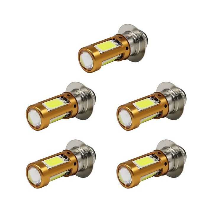 5 db LED motorkerékpár izzó készlet, 1500Lm, fehér, 12-30V, 10W, H6M P15D, 6000-6500K