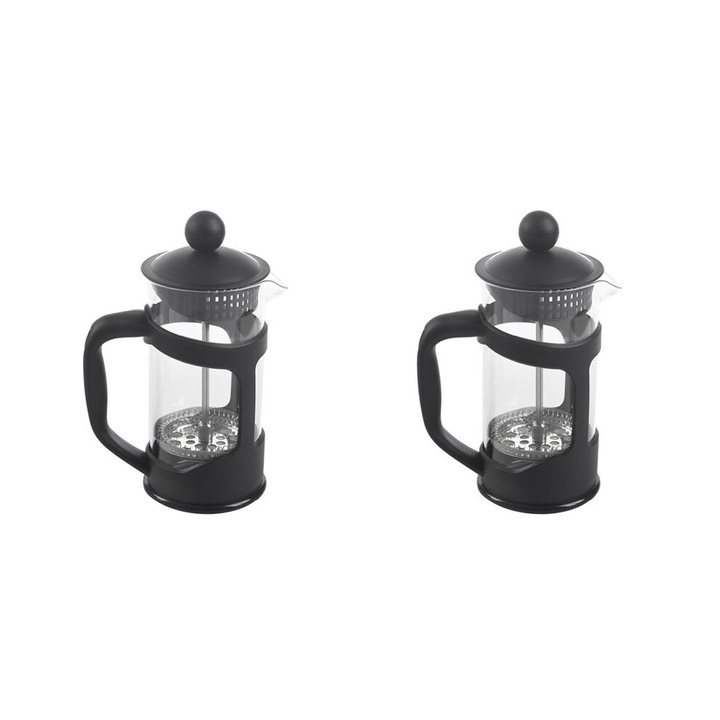 Set 2 cafetiere franceze, 350ml, negru, sticla-plastic, 17x7.5cm