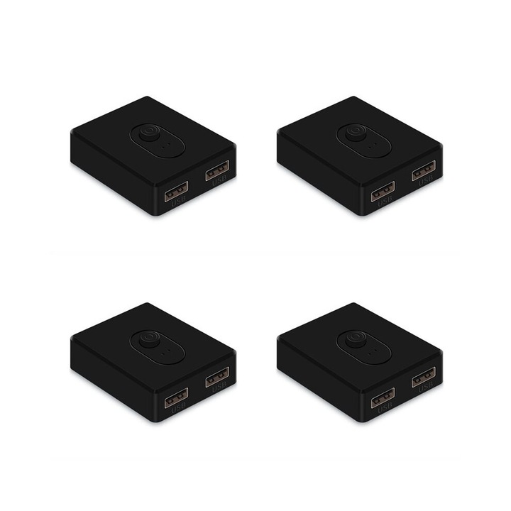 4 db kétirányú USB 2.0 kapcsoló készlet, fekete, 45x55x22mm