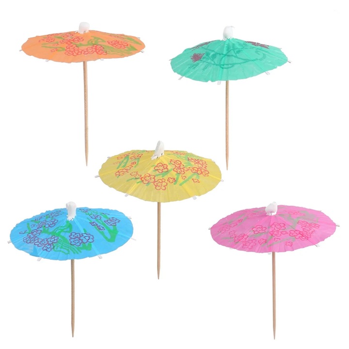 Set 50 umbrele cocktail hartie multicolor 10cm