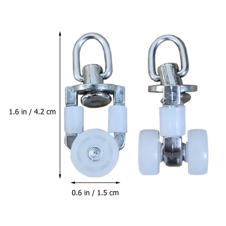 Glisor cu roti duble pentru sina de perdea ZYBLSSBB LSM2xh2626-BCS0095957-6, plastic si inox, alb