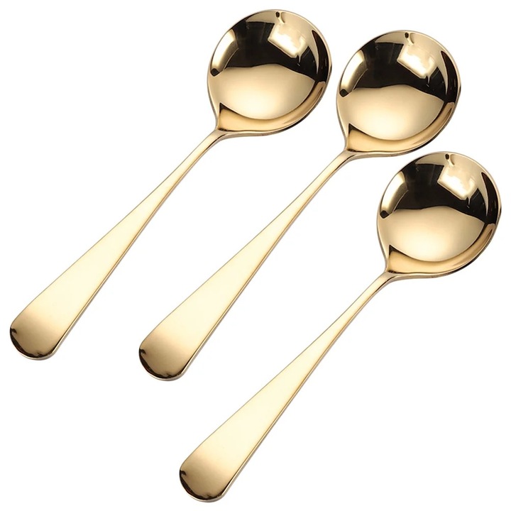 Linguri desert ZYBLSSBB 304 inox aurii 15.5x4.4x2cm set 3 buc
