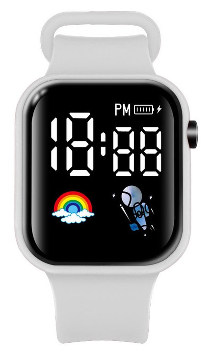 Ceas electronic unisex LED digital alb pentru elevi